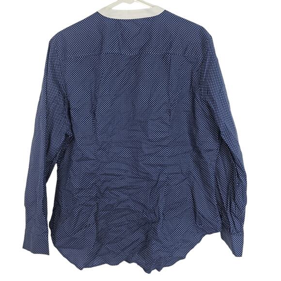 J Peterman Top Polka Dot Blouse Button Up Blouse Long Sleeve Blouse Blue 18 - Picture 8 of 8